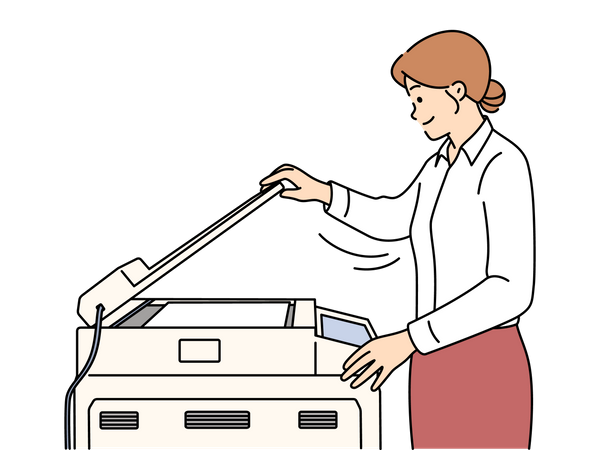 Femme imprimant Xerox à l’aide d’une machine  Illustration