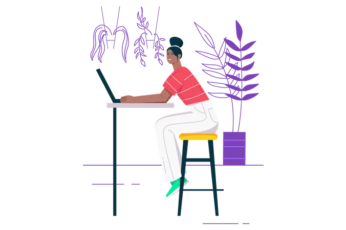 Femme indépendante travaillant au bureau  Illustration