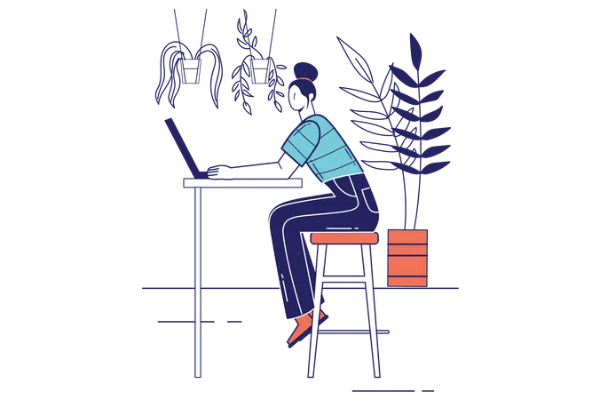 Femme indépendante travaillant au bureau  Illustration