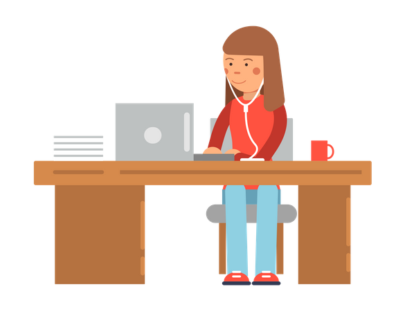 Femme indépendante travaillant au bureau  Illustration