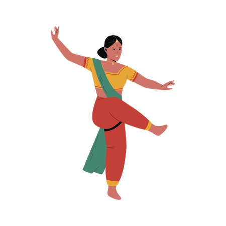 Femme indienne exécutant une danse traditionnelle  Illustration