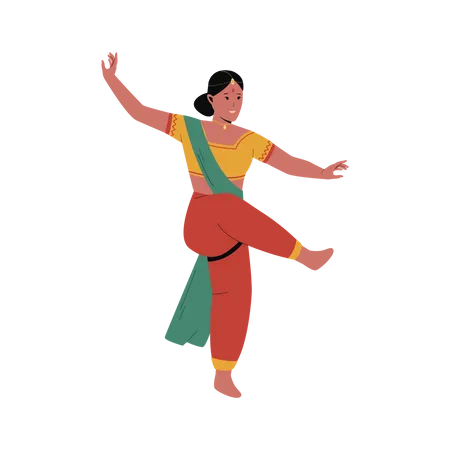 Femme indienne exécutant une danse traditionnelle  Illustration