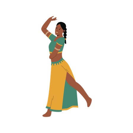 Femme indienne exécutant une danse traditionnelle  Illustration