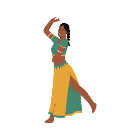 Femme indienne exécutant une danse traditionnelle  Illustration