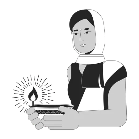 Femme indienne portant Diwali diya  Illustration