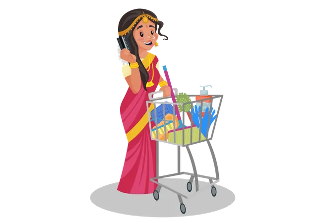 Femme tamoule indienne faisant du shopping  Illustration