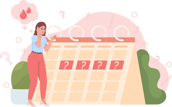 Femme inquiète avec des irrégularités menstruelles  Illustration