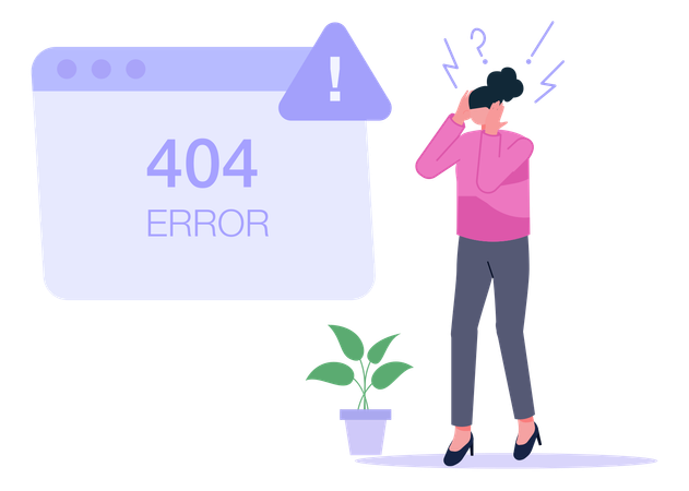 Une femme s'inquiète de l'erreur 404  Illustration