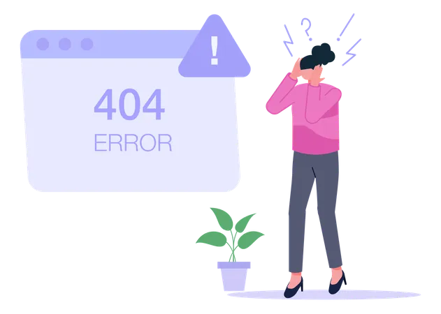 Une femme s'inquiète de l'erreur 404  Illustration