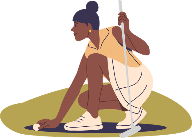 Femme préparant une balle de golf  Illustration