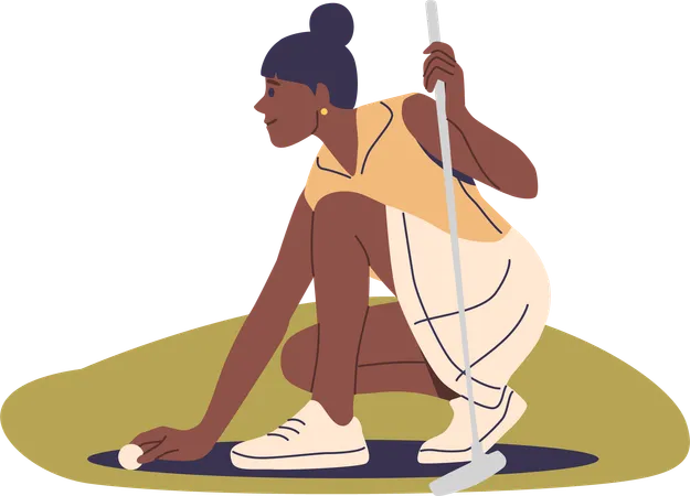 Femme préparant une balle de golf  Illustration