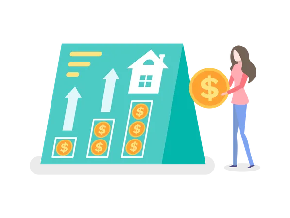 Femme investissant sur le marché immobilier  Illustration