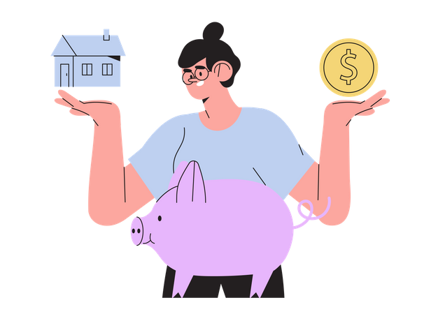Femme investissant dans la finance à la maison  Illustration