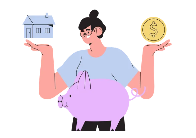 Femme investissant dans la finance à la maison  Illustration