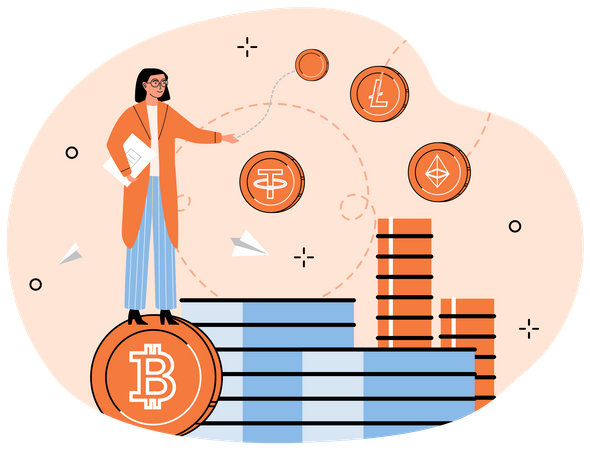 Investisseur féminin en crypto-monnaie  Illustration
