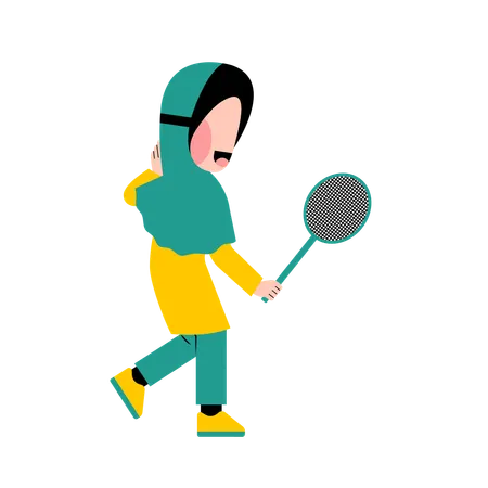 Une femme islamique joue au badminton  Illustration