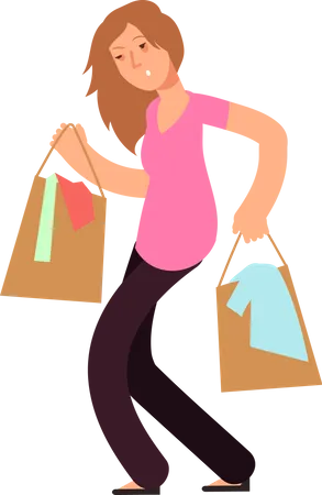 Femme ivre avec des sacs à provisions  Illustration