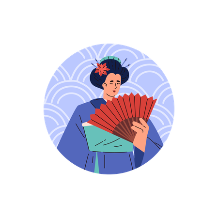 Femme japonaise avec ventilateur  Illustration