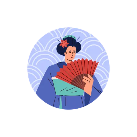 Femme japonaise avec ventilateur  Illustration