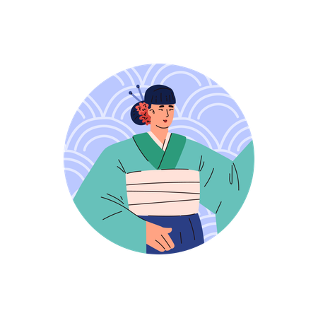 Femme japonaise vêtue d'un kimono  Illustration