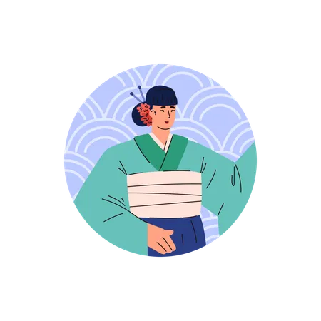 Femme japonaise vêtue d'un kimono  Illustration