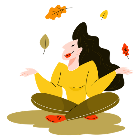 Femme jetant des feuilles d'automne  Illustration