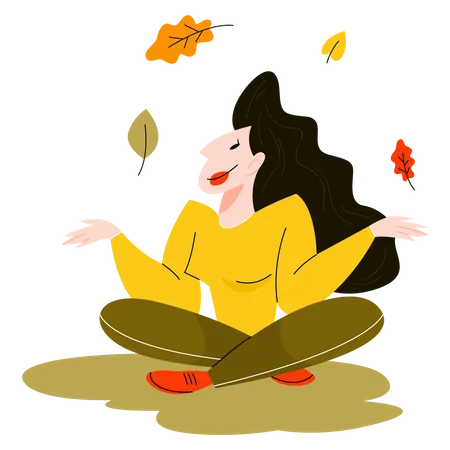 Femme jetant des feuilles d'automne  Illustration