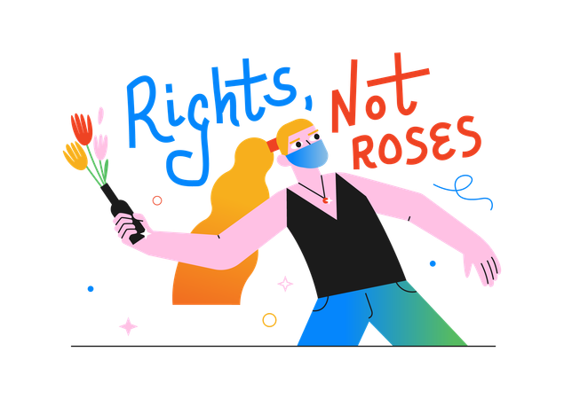 Une femme jette un cocktail Molotov avec des fleurs  Illustration