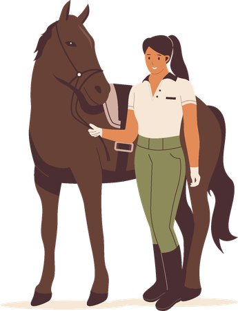 Femme jockey avec cheval de course  Illustration