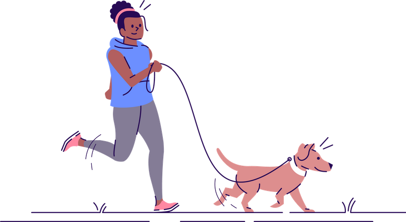 Femme faisant du jogging avec un chien  Illustration