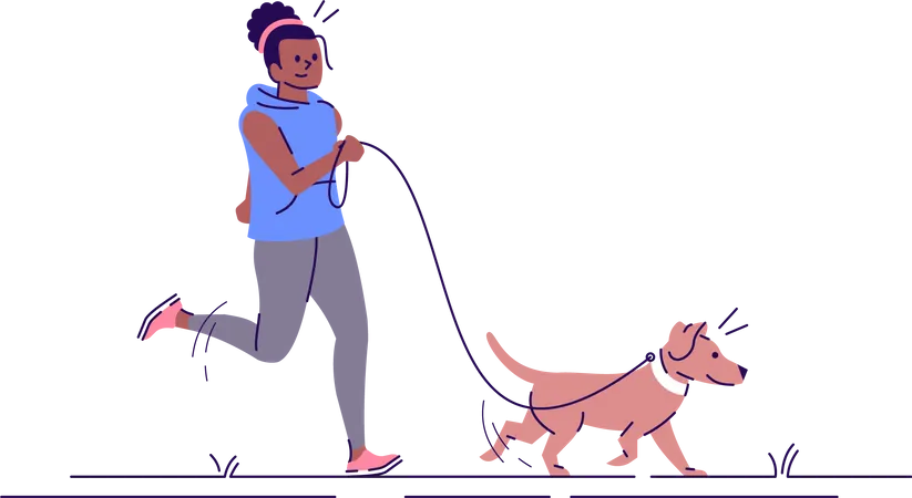 Femme faisant du jogging avec un chien  Illustration