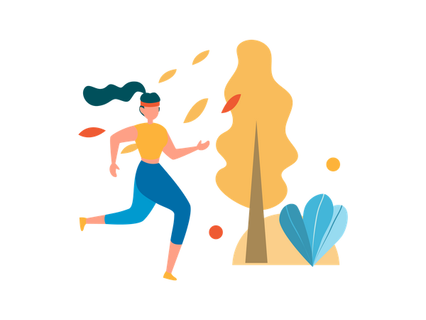 Femme faisant du jogging dans le jardin  Illustration