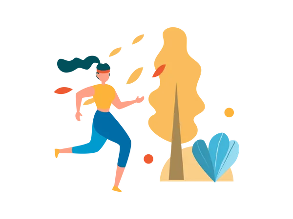 Femme faisant du jogging dans le jardin  Illustration