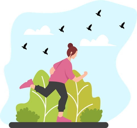 Femme faisant du jogging dans le parc  Illustration