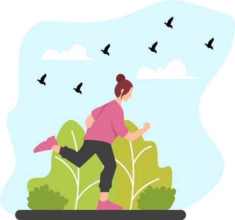 Femme faisant du jogging dans le parc  Illustration