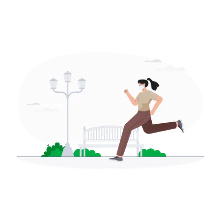 Femme faisant du jogging pendant une pandémie  Illustration