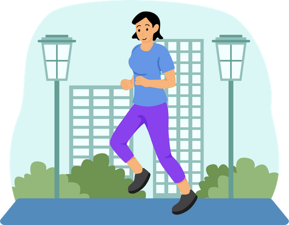 Femme faisant du jogging sur la route  Illustration