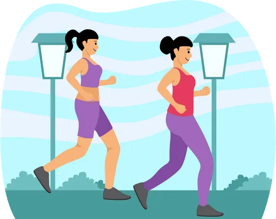 Femme faisant du jogging sur la route  Illustration