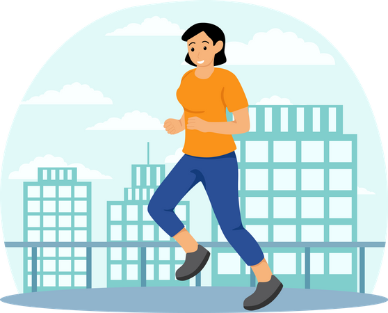 Femme faisant du jogging sur la route  Illustration