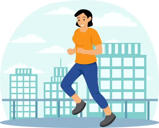 Femme faisant du jogging sur la route  Illustration