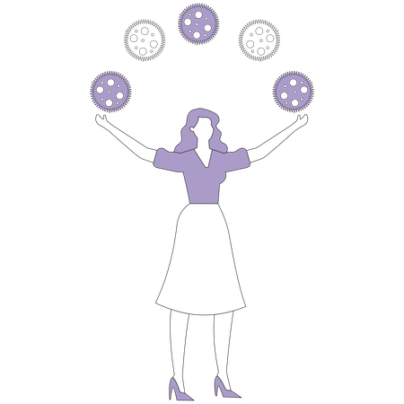 Une femme jongle avec des engrenages  Illustration