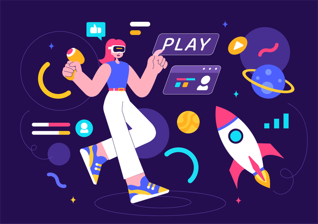 Femme jouant à un jeu de réalité virtuelle  Illustration