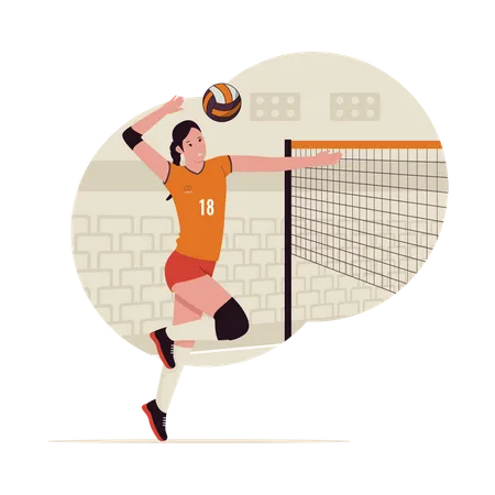 Femme jouant dans une compétition de volley-ball  Illustration