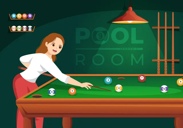 Femme jouant au jeu de billard  Illustration