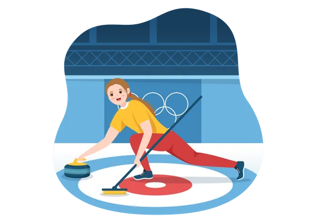 Femme jouant au curling  Illustration