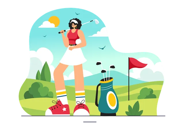 Femme jouant au golf  Illustration