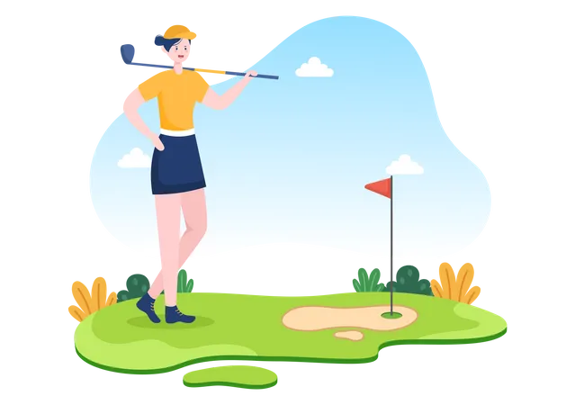 Femme jouant au golf  Illustration
