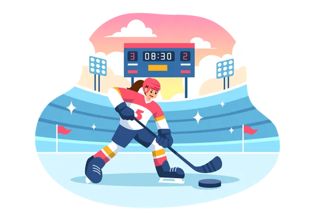 Femme jouant au hockey sur glace  Illustration