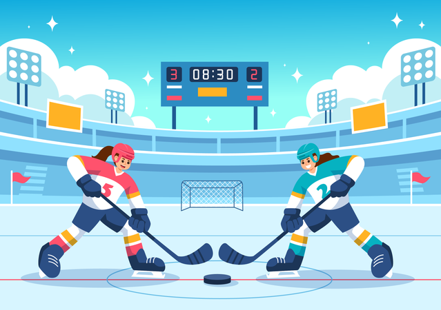 Femme jouant au hockey sur glace  Illustration