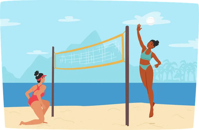 Femme jouant au beach-volley  Illustration